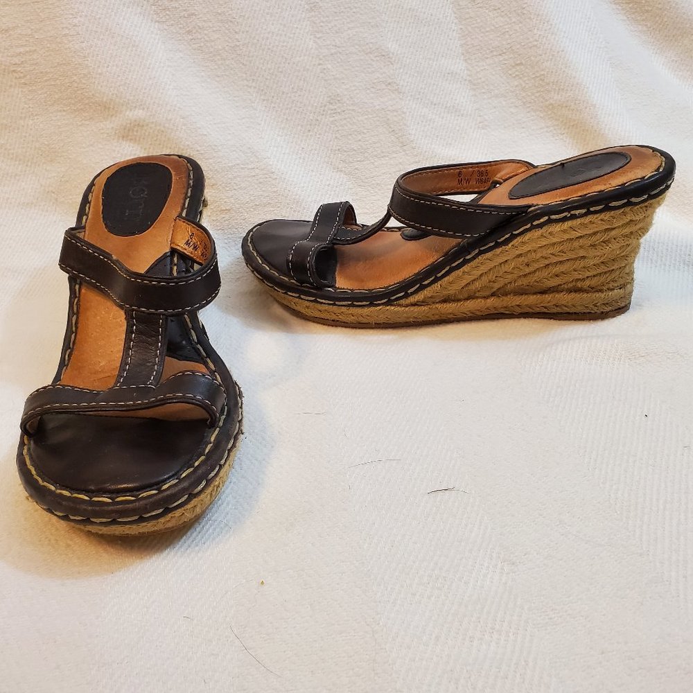 Born Brown leather wedges sandals- size 6
